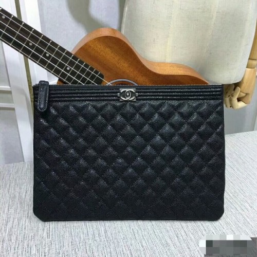Bolso Chanel Clutch Cuero Caviar Negro 7010 Plata