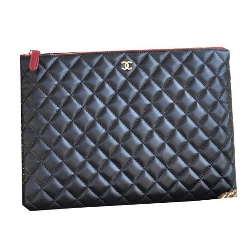 Bolso de mano Chanel Cuero de piel de oveja negro A82044 Oro