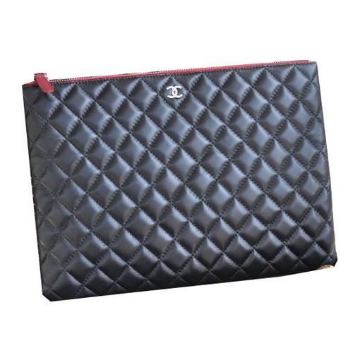 Bolso de mano Chanel Cuero de piel de oveja negro A82044 Plata