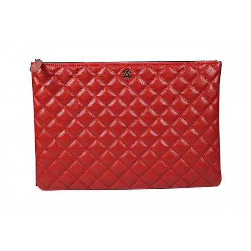 Chanel Clutch Bolso Original Cannage Pattern Cuero A69254 A69253 Rojo