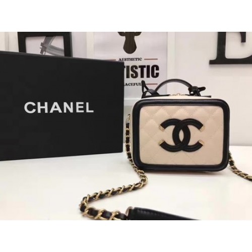 Bolso cosmético Chanel Patrón Cannage original A93341 Albaricoque y negro