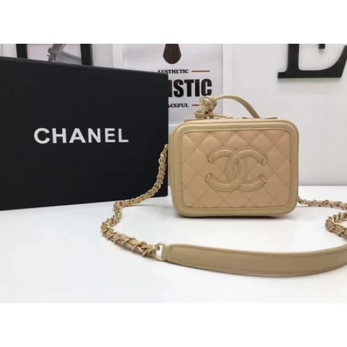 Bolso Cosmético Chanel Patrón Cannage Original A93341 Albaricoque