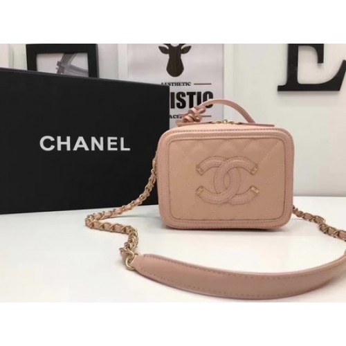 Bolso Cosmético Chanel Patrón Cannage Original A93341 Rosa