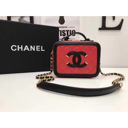 Bolso cosmético Chanel Patrón Cannage original A93341 Rojo y negro
