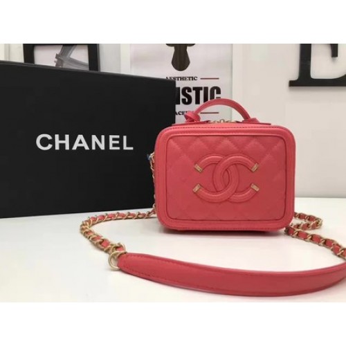 Bolso Cosmético Chanel Patrón Cannage Original A93341 Rojo