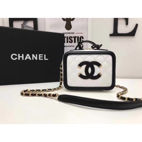 Bolso Cosmético Chanel Patrón Cannage Original A93341 Blanco