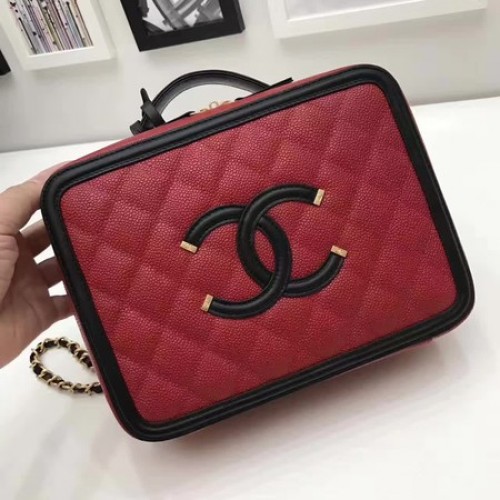 Bolso Cosmético Chanel Original Piel De Oveja A58695 Rojo
