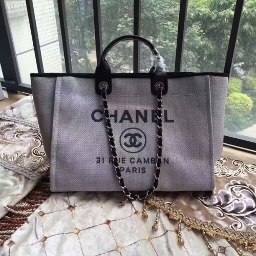 Chanel Deauville Tote Bag Original Lona Cuero A68047-12