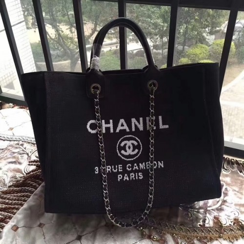 Chanel Deauville Tote Bag Original Lona Cuero A68047-13