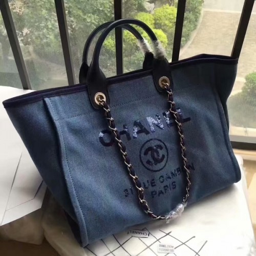 Chanel Deauville Tote Bag Original Lona Cuero A68047-1