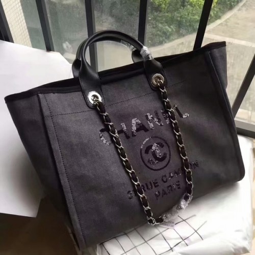 Chanel Deauville Tote Bag Original Lona Cuero A68047-2