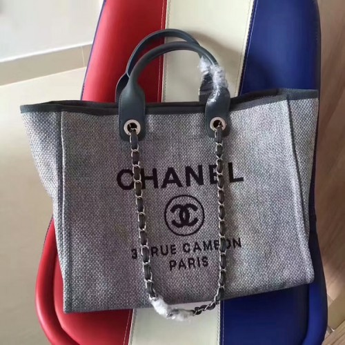 Chanel Deauville Tote Bag Original Lona Cuero A68047-5
