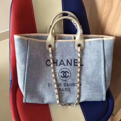 Chanel Deauville Tote Bag Original Lona Cuero A68047-8