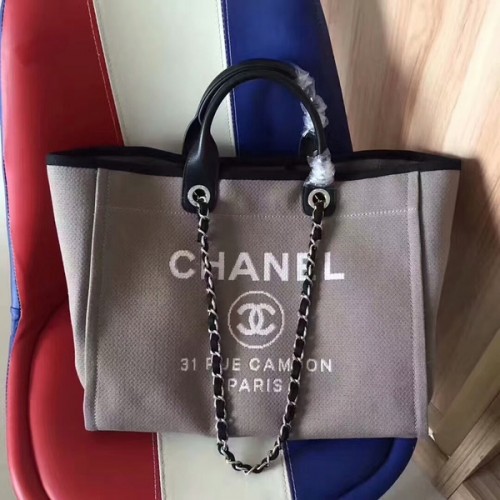 Chanel Deauville Tote Bag Original Lona Cuero A68047-9