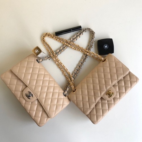 Bolsos Chanel con doble solapa Apricot Original Caviar Leather A1112 Oro o plata