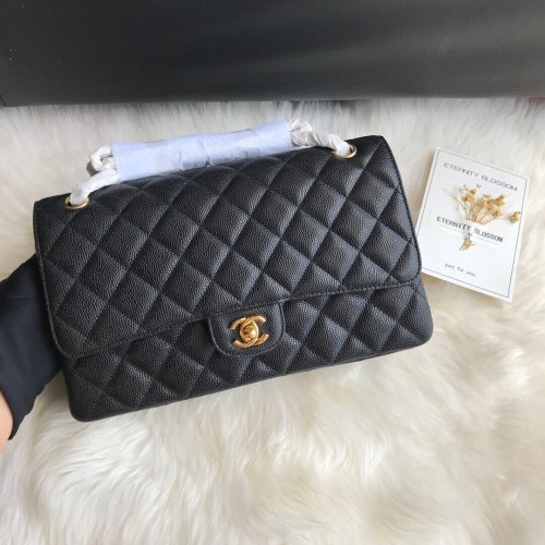Chanel Bolsos con Doble Solapa Negro Original Caviar Cuero A36097 Oro