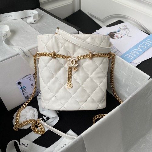 Bolso con cordón Chanel Gold Metal AS3116 blanco