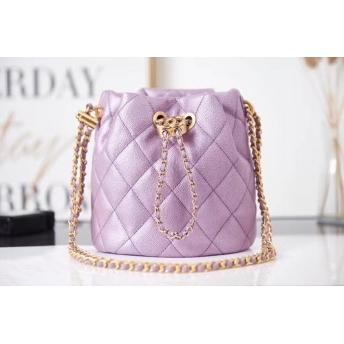 Chanel Bolso con cordón Piel de becerro granulada Metal dorado AS2859 Lavanda