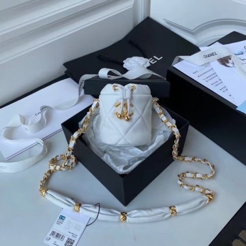 Bolso con cordón Chanel Piel de cordero Metal dorado AP2330 Blanco