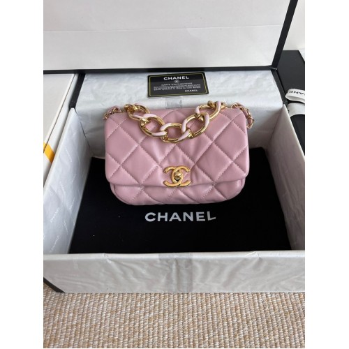 Chanel BOLSO CON SOLAPA Piel de cordero Metal dorado AS3375 rosa