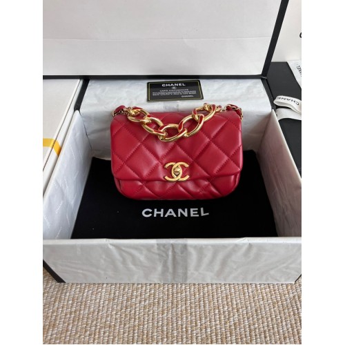 Chanel BOLSO CON SOLAPA Piel de cordero metal dorado AS3375 rojo