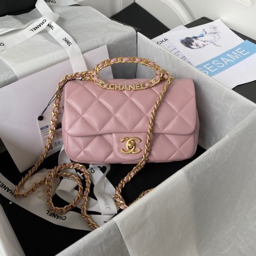 Chanel BOLSO CON SOLAPA Piel de cordero Metal dorado AS3451 rosa