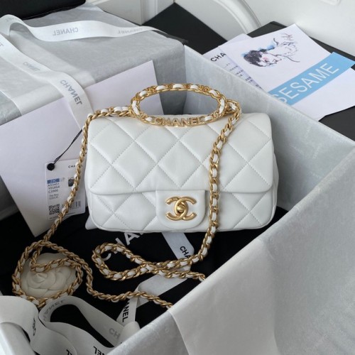 Chanel BOLSO CON SOLAPA Piel de cordero metal dorado AS3451 blanco