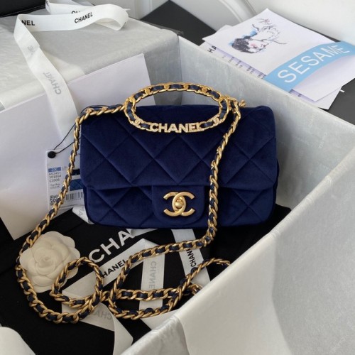 Chanel BOLSO CON SOLAPA Terciopelo Metal dorado AS3451 azul