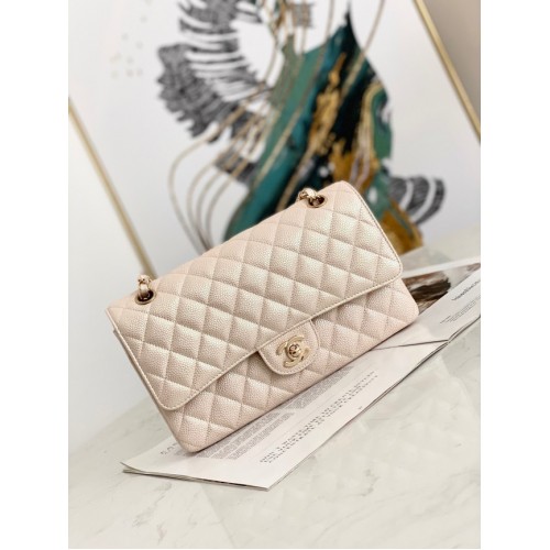 Bolso de hombro de piel de becerro granulada con solapa Chanel AS1112 crema