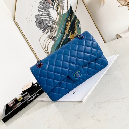 Chanel Flap Lambskin Shoulder Bag 1112 Azul electroóptico