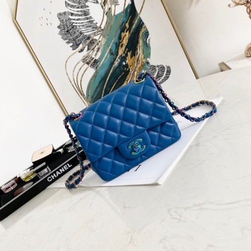 Chanel Flap Lambskin Shoulder Bag 1115 Azul electroóptico