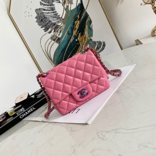 Bolso de hombro con solapa de piel de cordero Chanel 1115 rosa