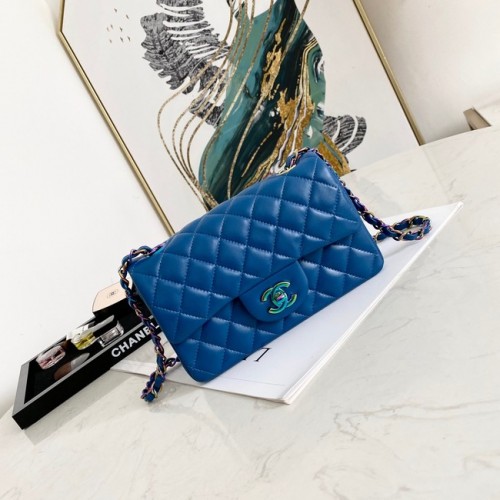 Chanel Flap Lambskin Shoulder Bag 1116 Azul electroóptico