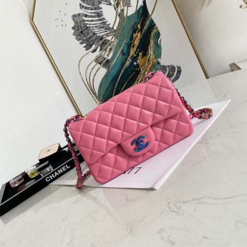 Bolso de hombro con solapa de piel de cordero Chanel 1116 rosa