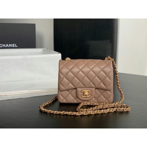 Bolso de hombro con solapa de piel de cordero Chanel AS1115 Taupe