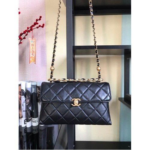 Bolso de hombro con solapa de piel de cordero Chanel AS1267 negro