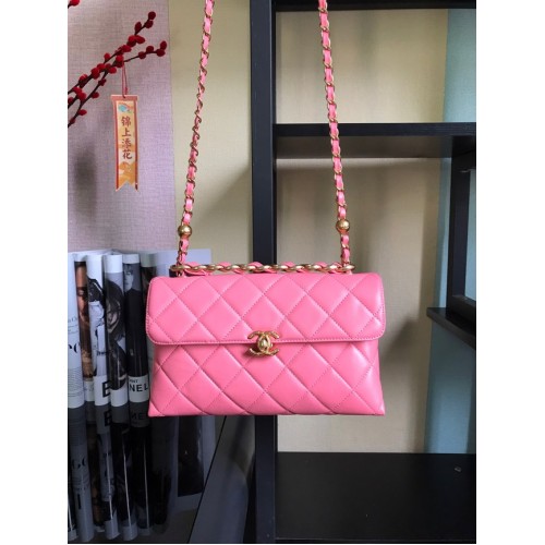 Bolso de hombro con solapa de piel de cordero Chanel AS1267 rosa