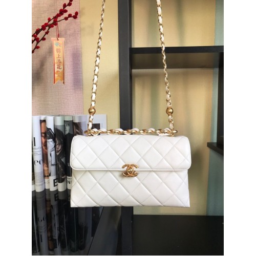 Bolso de hombro con solapa de piel de cordero Chanel AS1267 blanco