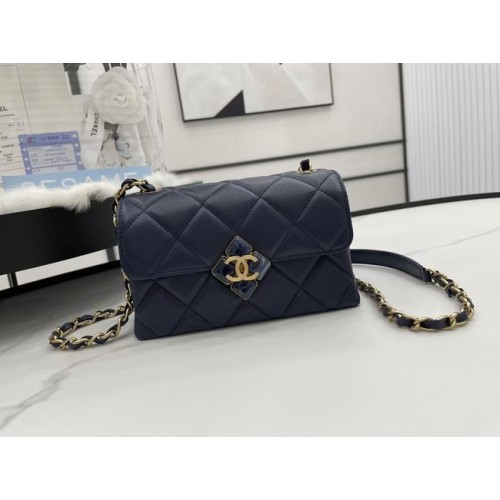 Bolso bandolera Chanel Flap Lambskin AS2556 azul oscuro