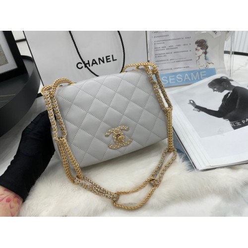 Chanel Flap Lambskin Shoulder Bag AS2975 gris claro