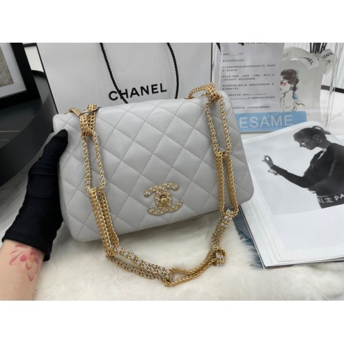 Chanel Flap Lambskin Shoulder Bag AS2976 gris claro
