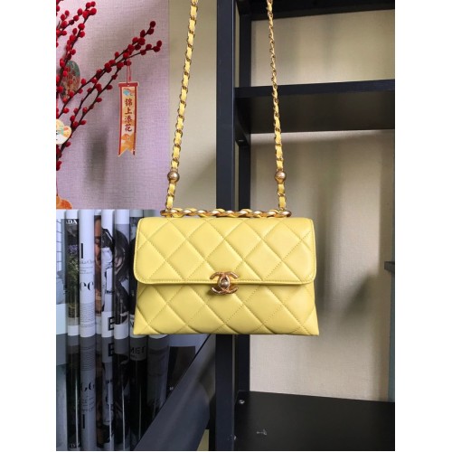 Bolso bandolera Chanel Flap Lambskin AS3011 amarillo
