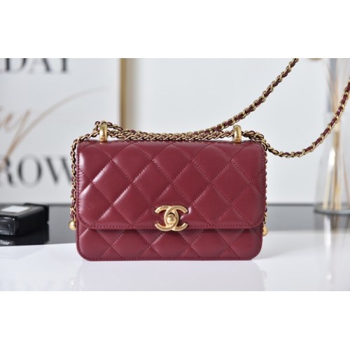 Bolso bandolera Chanel Flap Lambskin mini AS2615 rojo