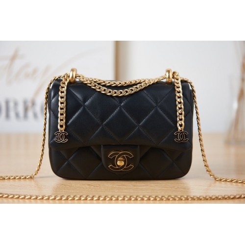 Bolso de hombro Chanel Flap Lambskin mini AS3113 negro