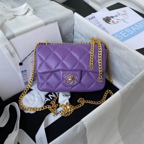 Chanel Flap Lambskin mini bolso de hombro AS3113 violeta