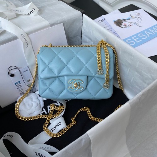 Chanel Flap Lambskin mini bolso de hombro AS3113 azul cielo