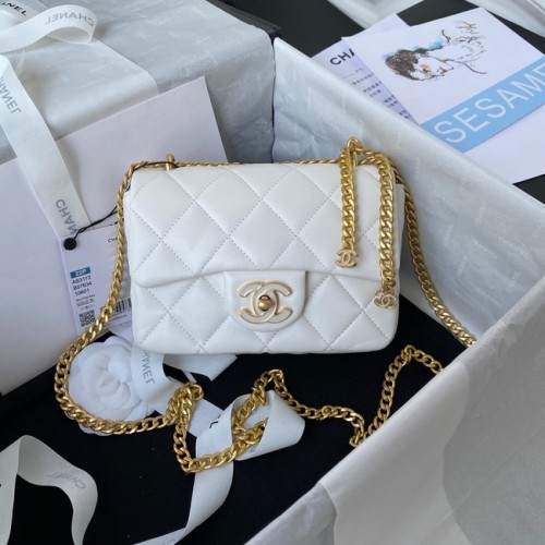 Chanel Flap Lambskin mini bolso de hombro AS3113 blanco