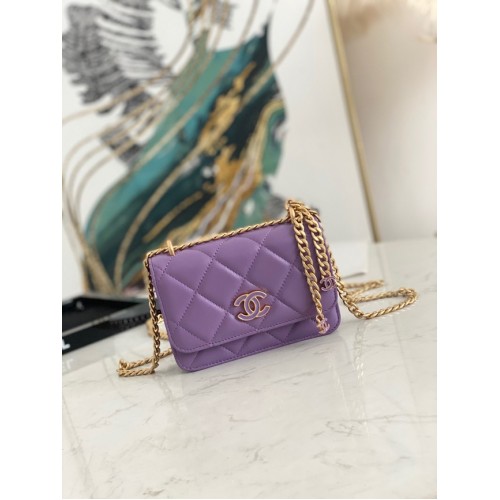 Chanel Flap Lambskin bolso de hombro pequeño 81185 púrpura