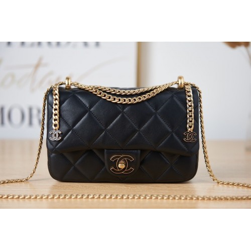 Bolso de hombro Chanel Flap Lambskin pequeño AS3114 negro