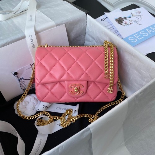 Bolso de hombro Chanel Flap Lambskin pequeño AS3114 rosa